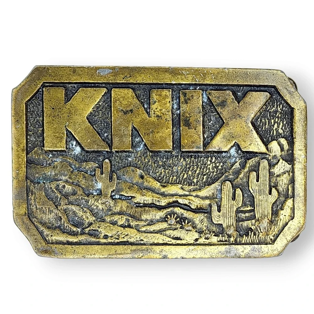 Vintage Brass Belt Buckle Country Music KNIX Radio Phoenix Fits 1.75 Inch Belt